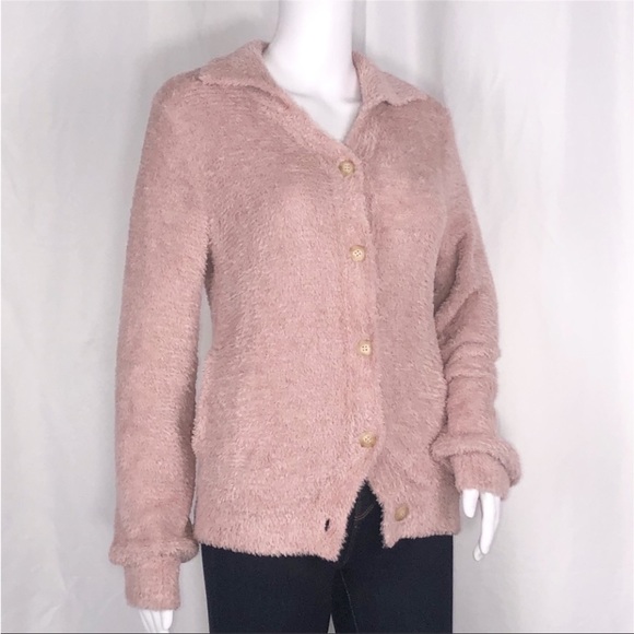 Susina Pink Adobe Soft Teddy Fleece Collared Button Down Cardigan Sweater SzXS - Picture 2 of 16